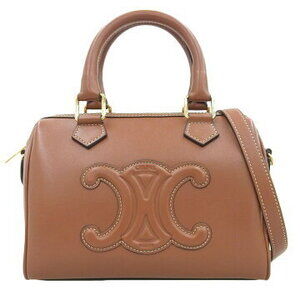 Celine Cuir Triomphe Boston Bag Handbag Shoulder Crossbody Brown Leather